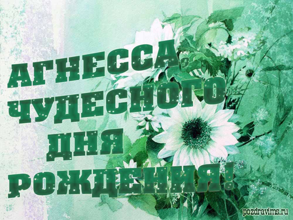 Необычная монохромная открытка с текстом "Агнесса, чудесного дня рождения!".