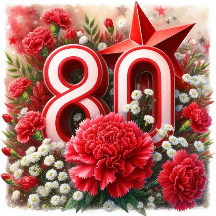 Картинка к 80-летию победы с хризантемами