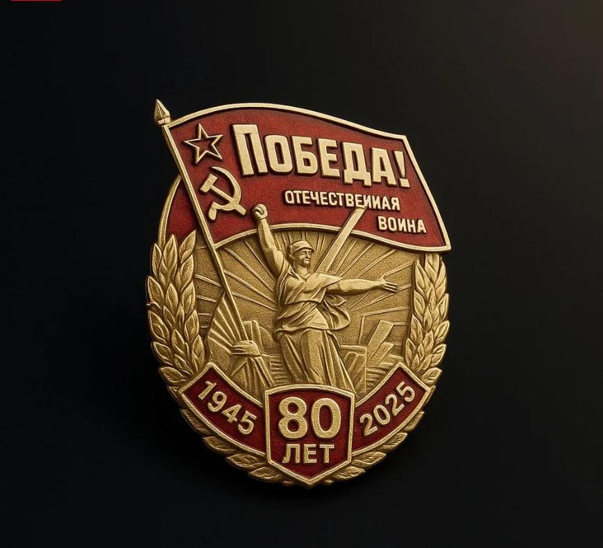 Значок 80 лет победе на чёрном фоне