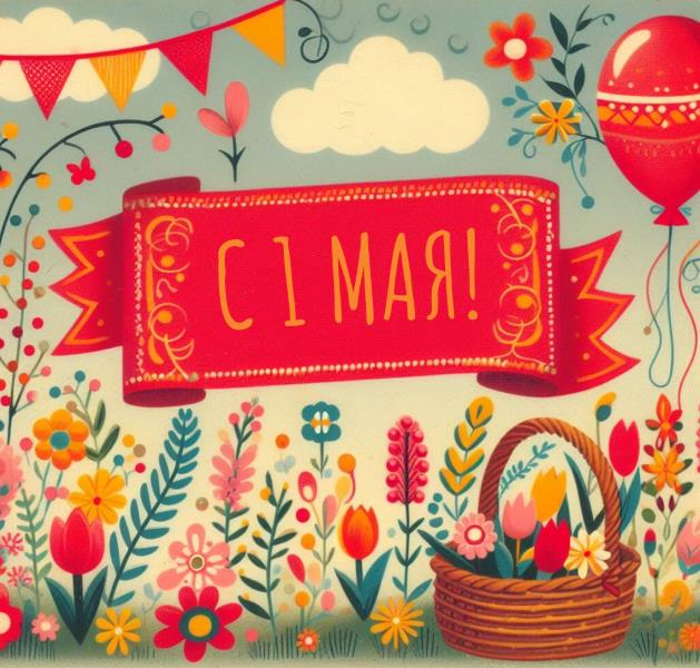 Мультяшная Советская открытка с 1 Мая