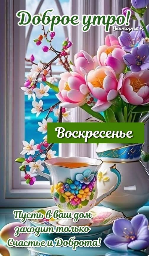 Открытка с весенними цветами утром в Воскресенье!
