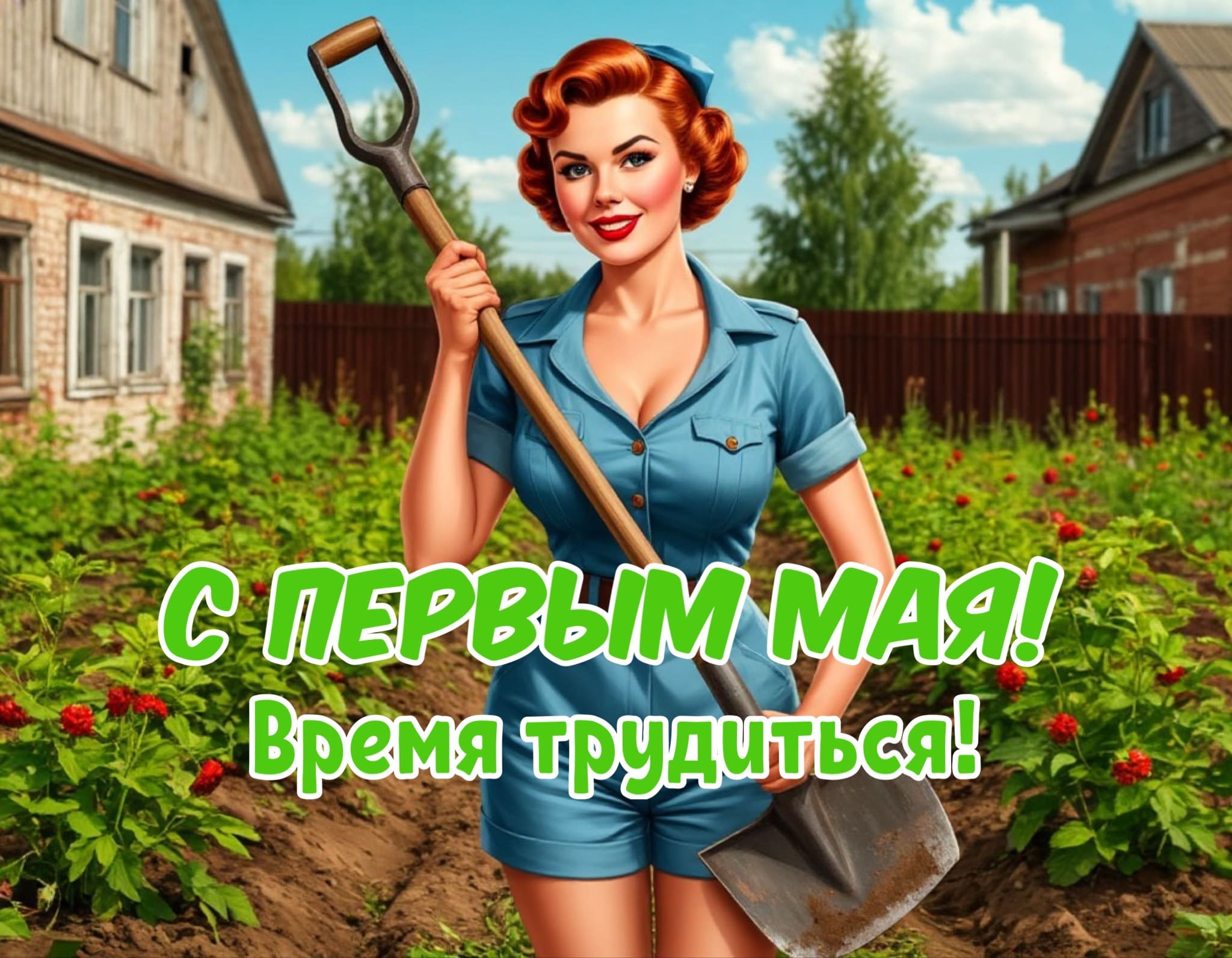 Открытка поздравляю с Первомаем! Время трудиться!