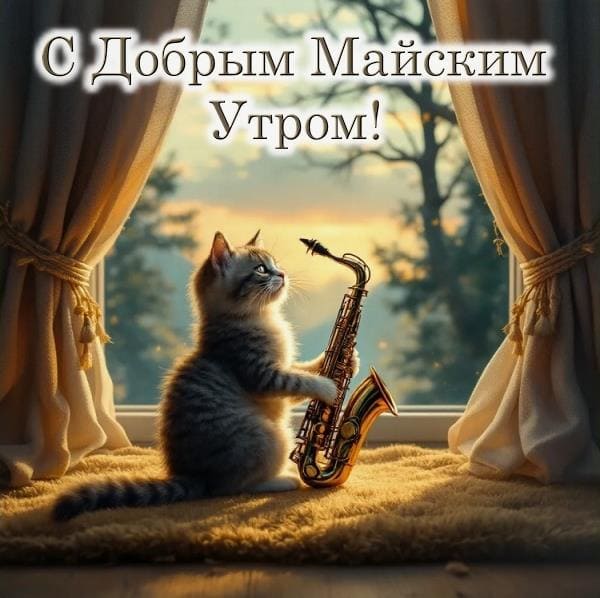 Новая картинка доброе майское утро с котом музыкантом