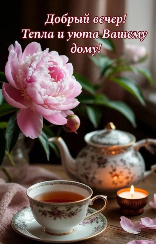 Добрый вечер! Тепла и уюта вашему дому! - открытка с чаем