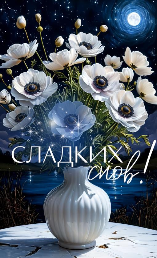 Картинка с букетом цветов и пожеланием сладких снов