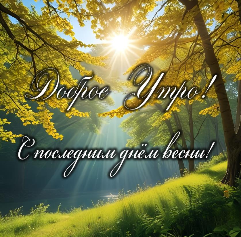 Солнечная открытка доброе утро с последним днём весны!