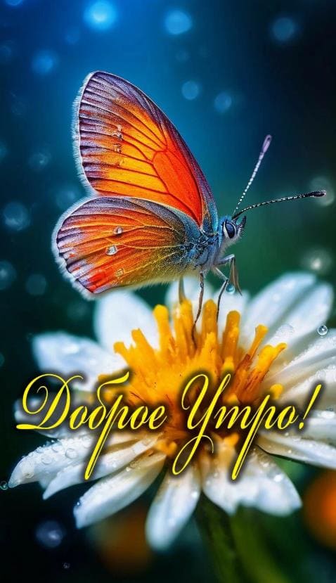 Доброе утро! - картинка с бабочкой на ромашке