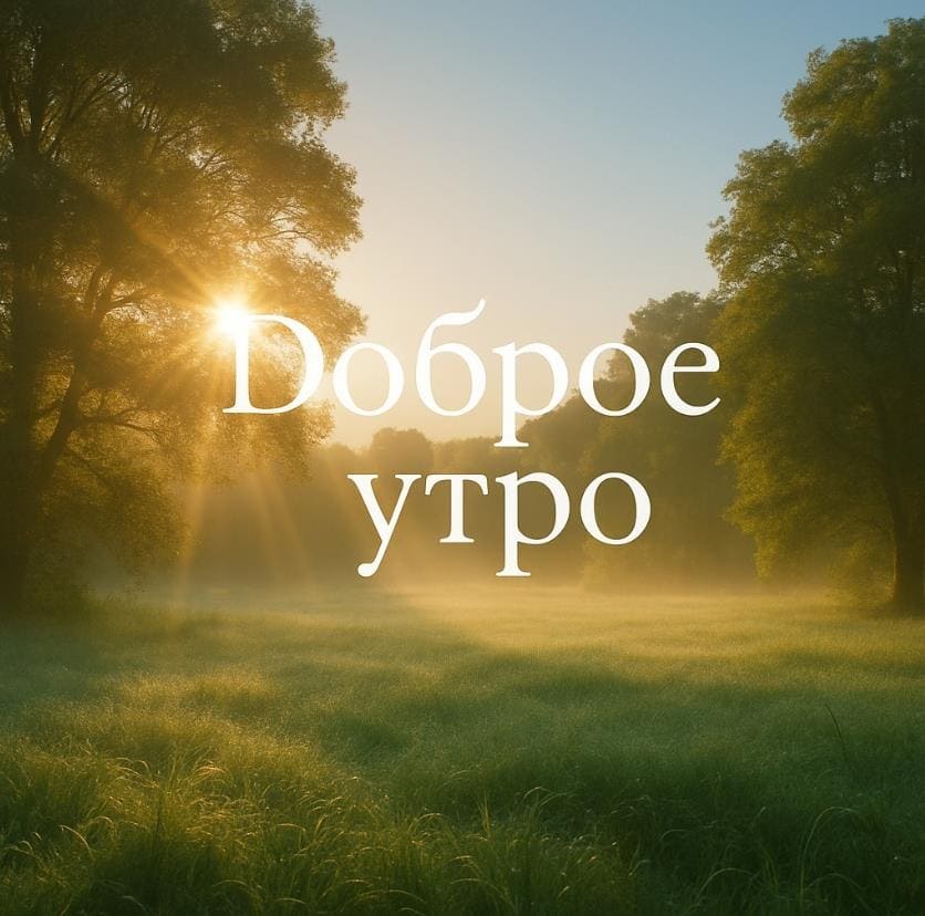 Фото природы на рассвете и надпись с добрым утром!