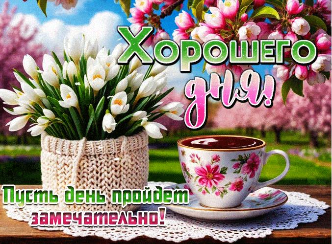 Весенняя гиф открытка хорошего дня с цветами