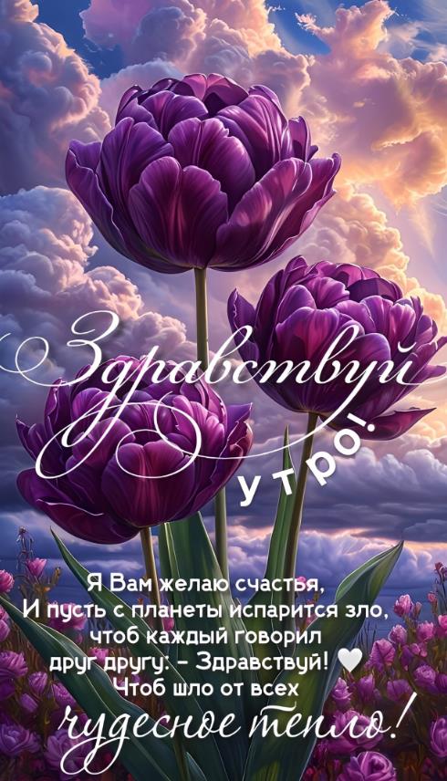 Здравствуй утро! Желаю счастья! - открытка с пожеланиями