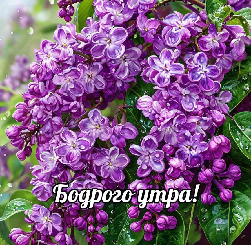 Бодрого утра! - открытка с сиренью