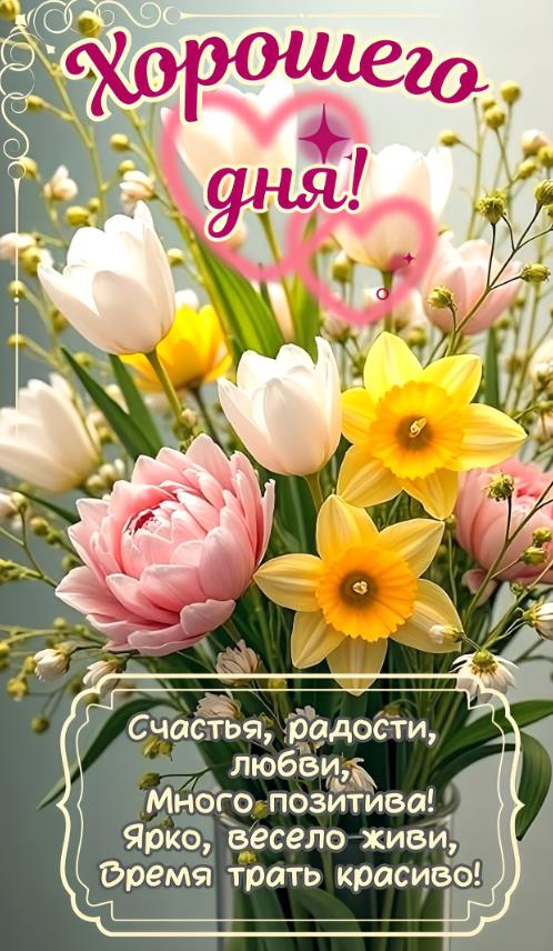 Хорошего дня! - открытка с цветами и пожеланиями