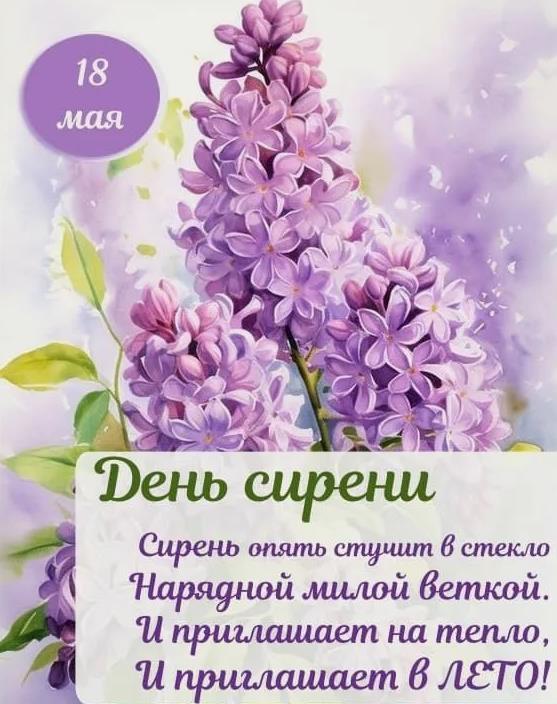 Красивая картинка 18 Мая день Сирени! - с поздравлениями