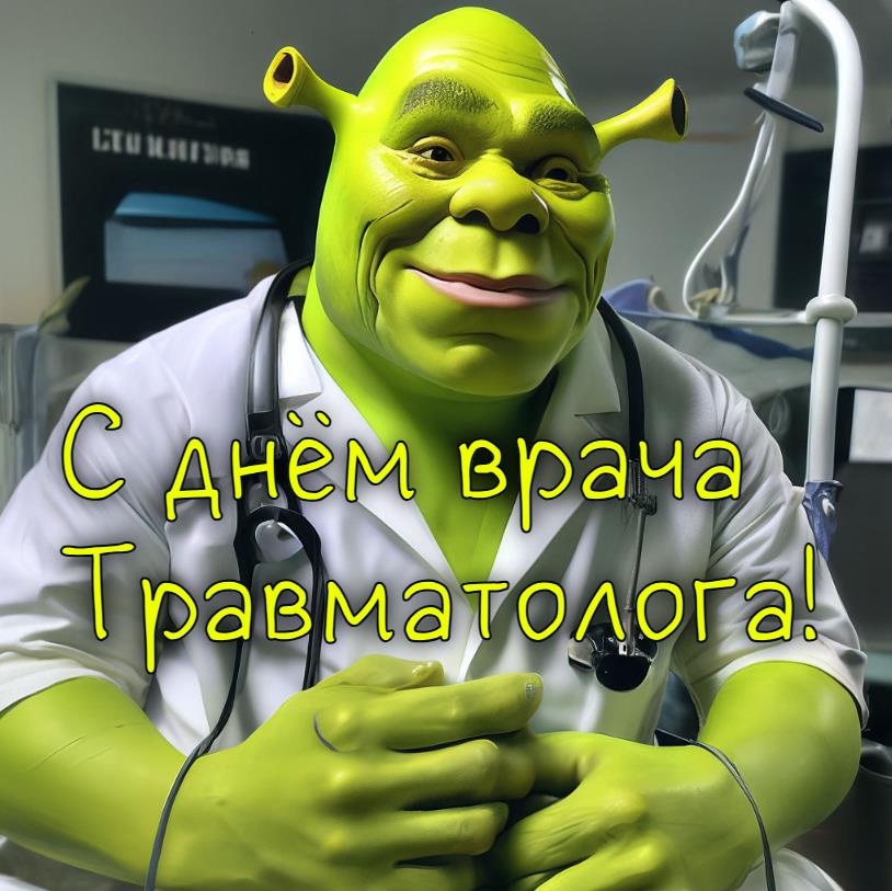 Шрек поздравляет с днём Травматолога! - прикольная открытка
