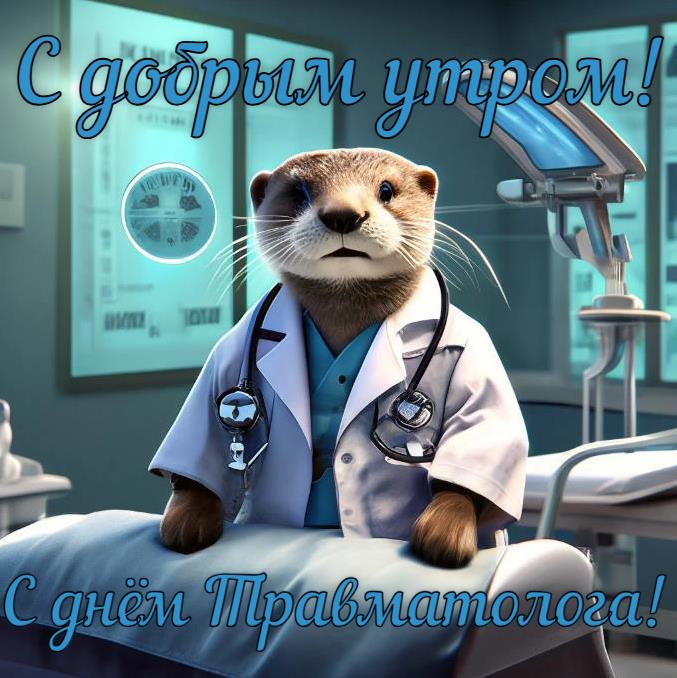 С добрым утром! С днём Травматолога! - открытка с выдрой