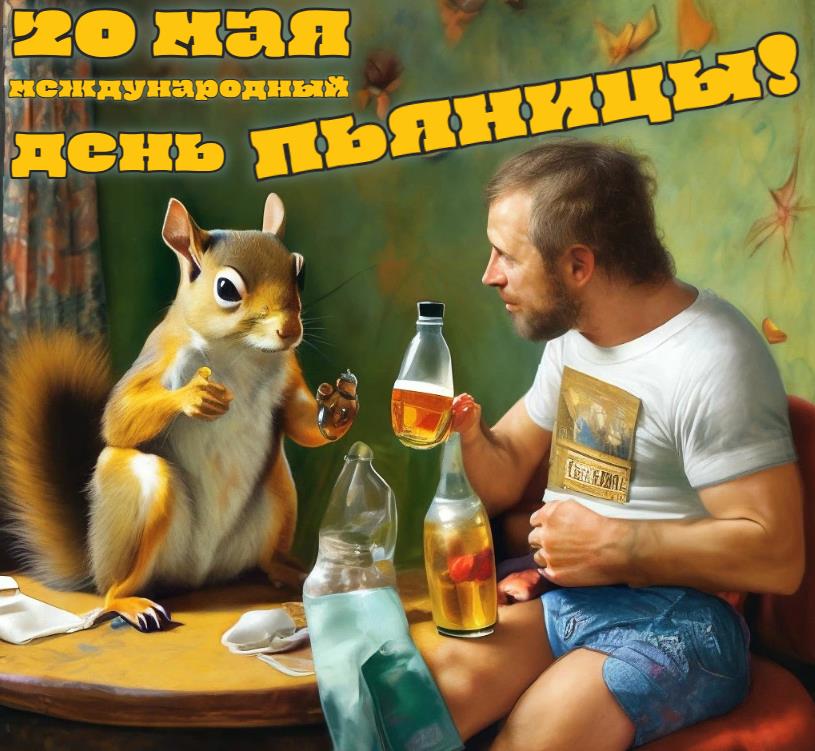 Открытка с днём Пьяницы 20 мая 2025