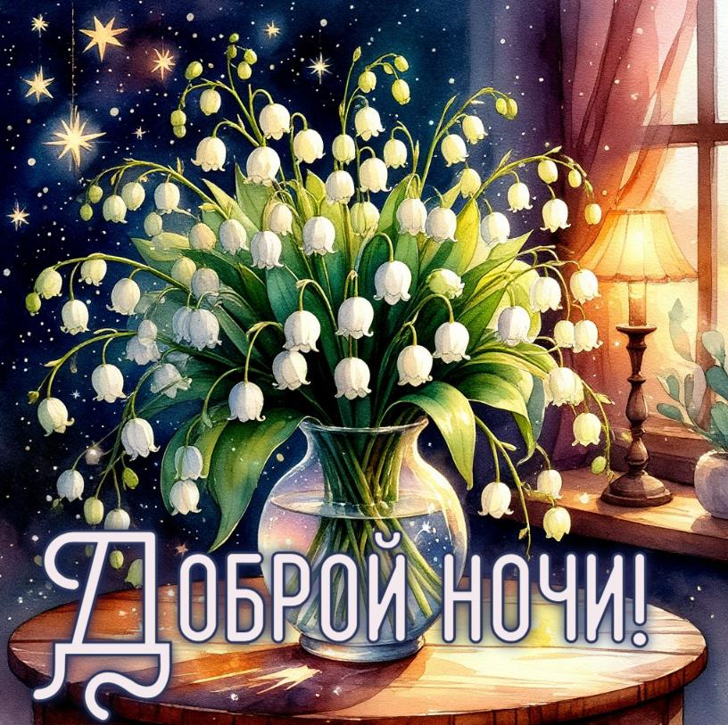 Открытка доброй ночи с ландышами