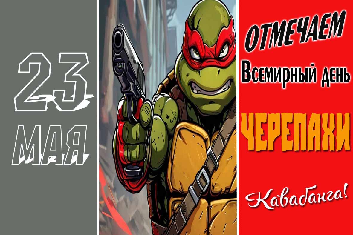 Крутая открытка с Рафаэлем на всемирный день Черепахи!