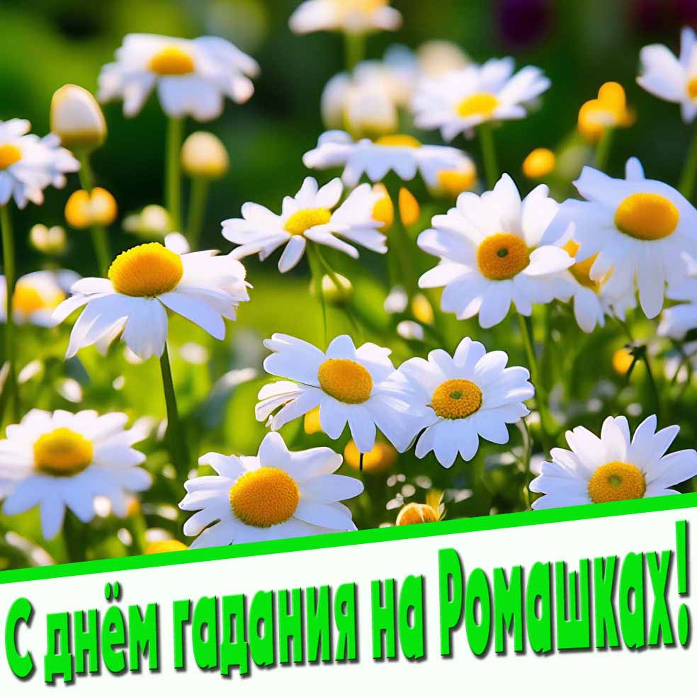 Красивая открытка с днём гадания на ромашках