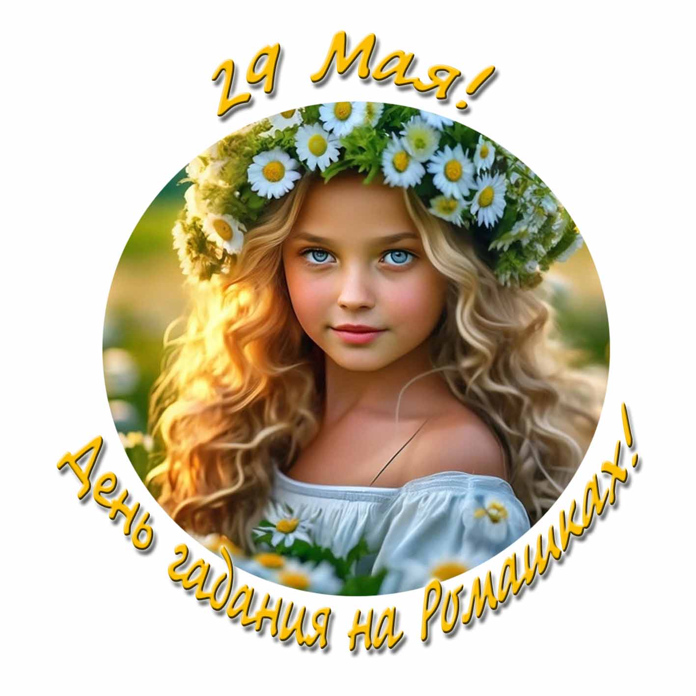 Открытка с девушкой ко дню гадания на ромашках 29 мая