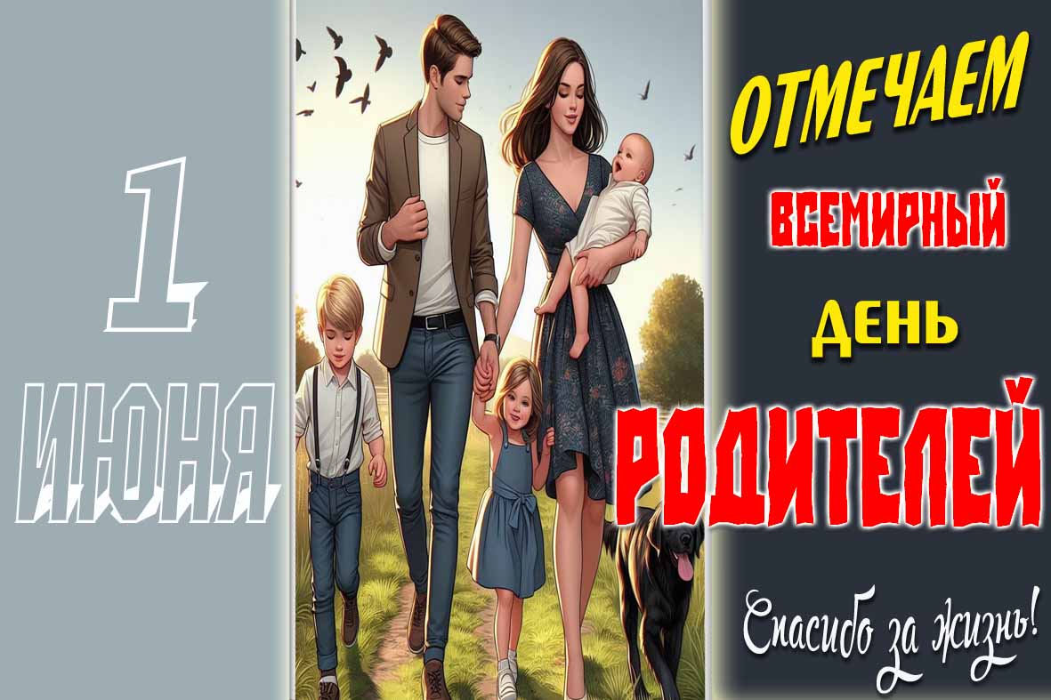 Открытка "1 Июня - отмечаем всемирный день родителей! Спасибо за жизнь!"