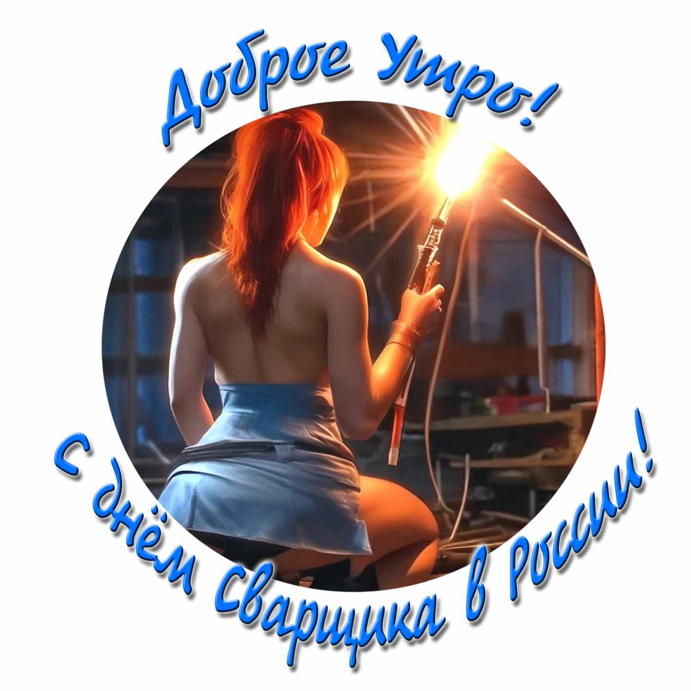 Картинка (стикер) доброе утро! С днём сварщика в России! - с девушкой