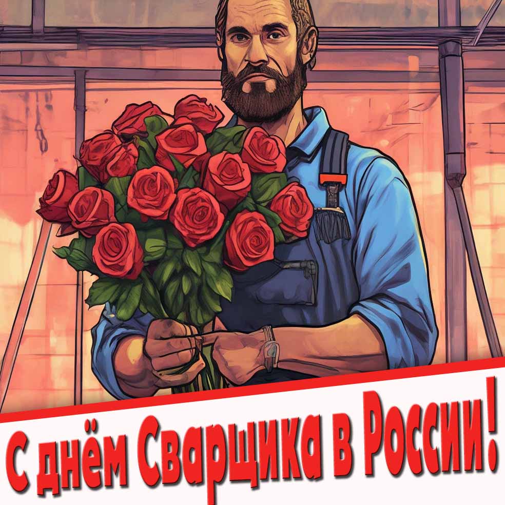 Прикольная открытка с днём сварщика в России с розами