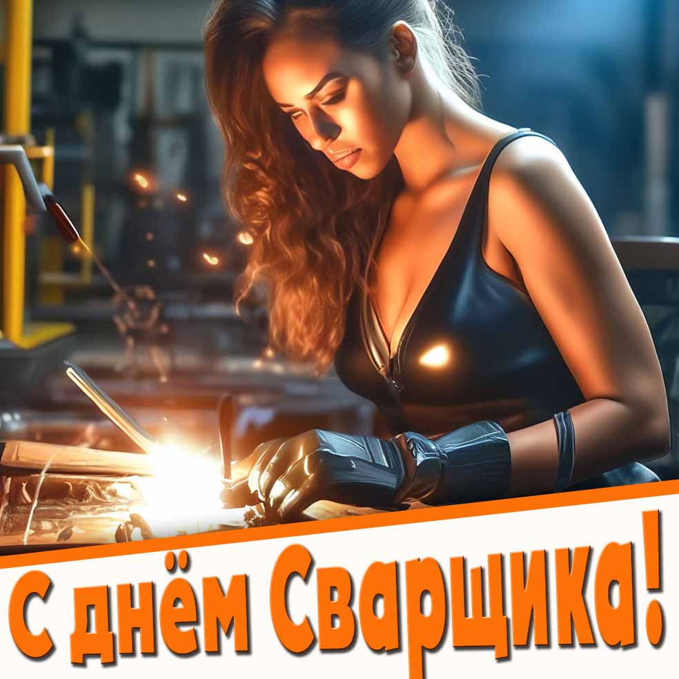 С днём сварщика! - огненная открытка с красивой девушкой