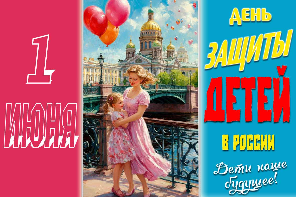 Красивая открытка "1 Июня - день защиты детей в России! Дети наше будущее!"