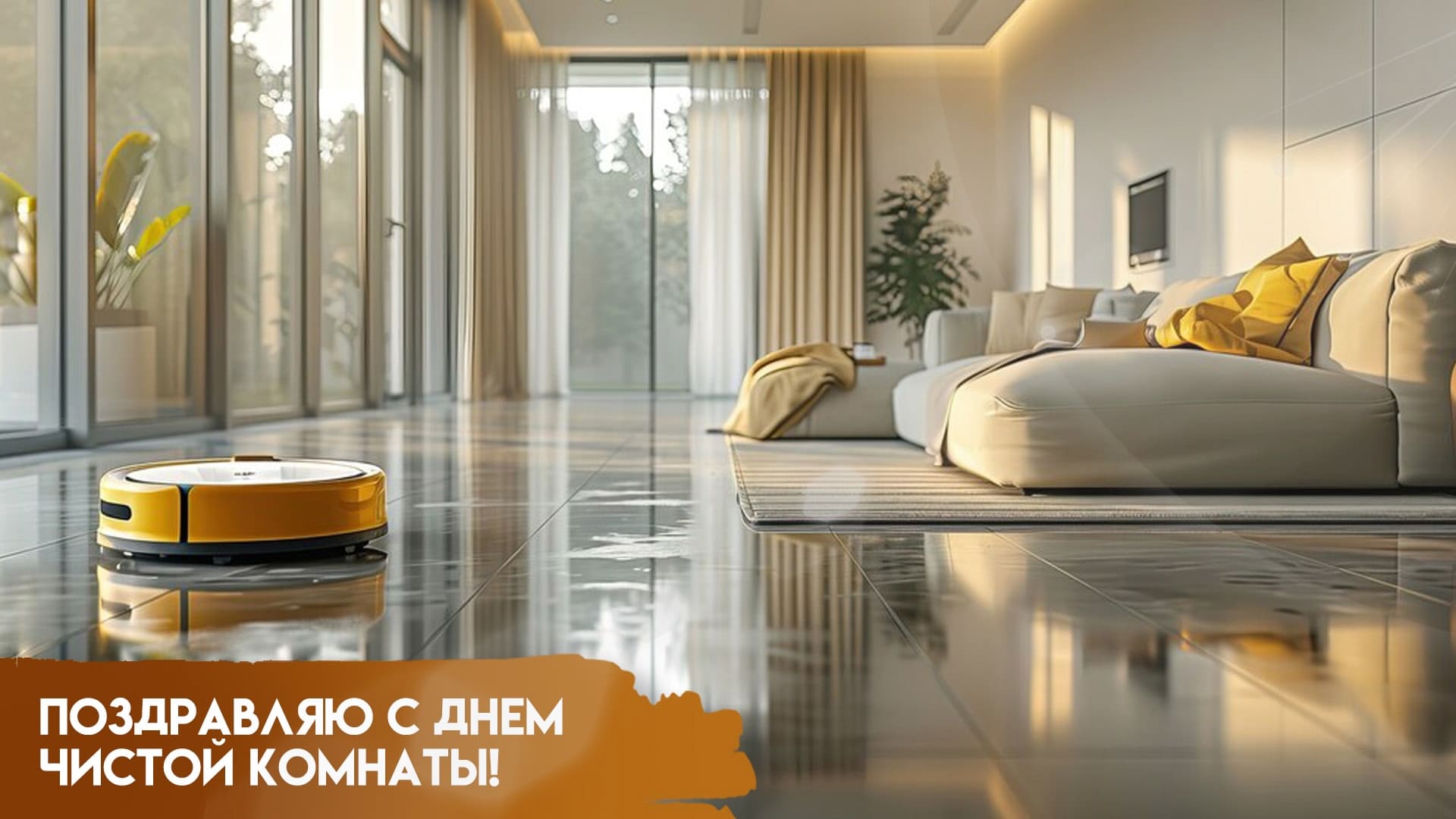 Современная открытка с днём чистой комнаты