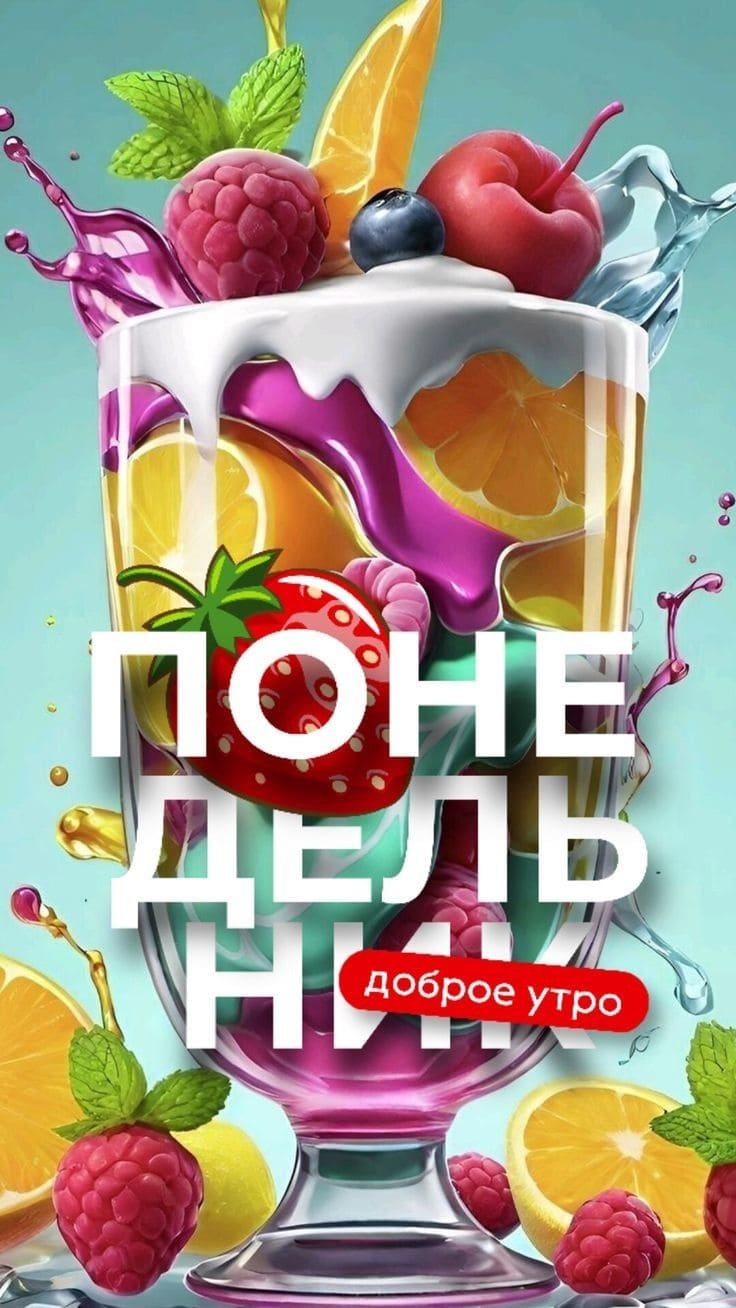 С добрым утром понедельника! - ягодная открытка