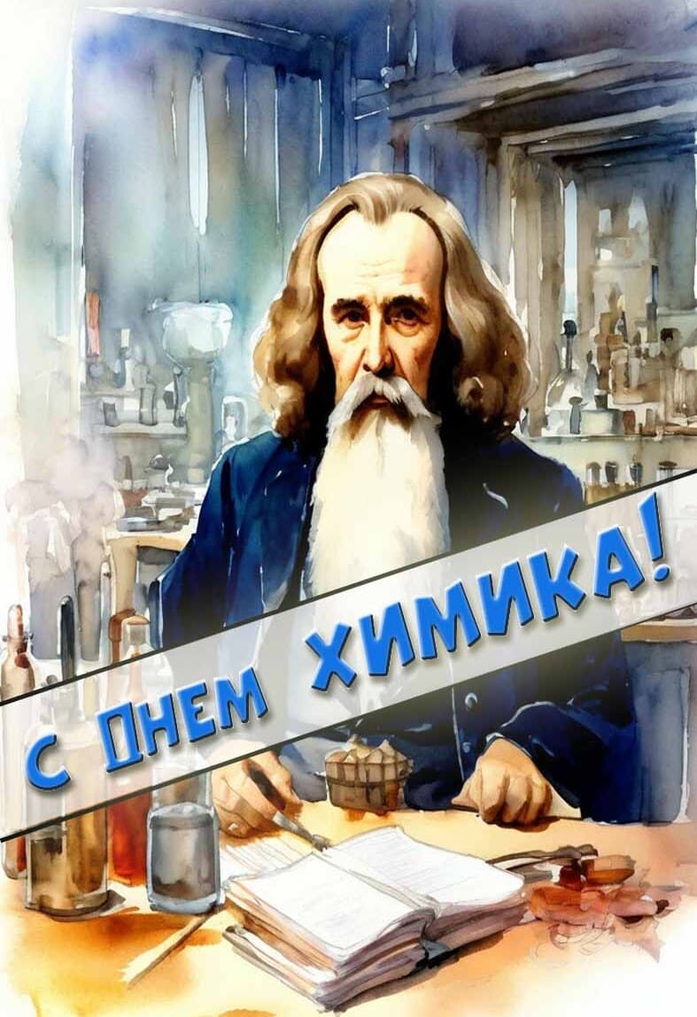 Менделеев поздравляет с днём Химика! - открытка на телефон