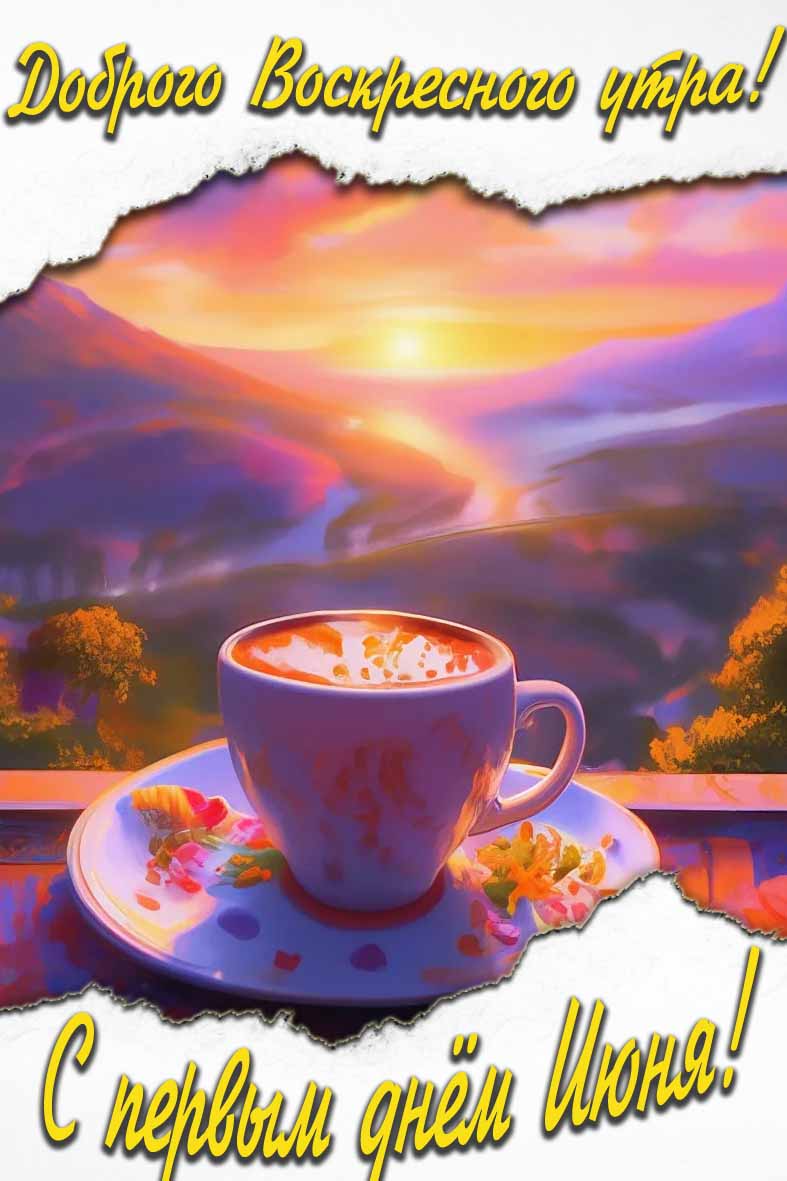 Красивая открытка "Доброго воскресного утра! С первым днём Июня!"