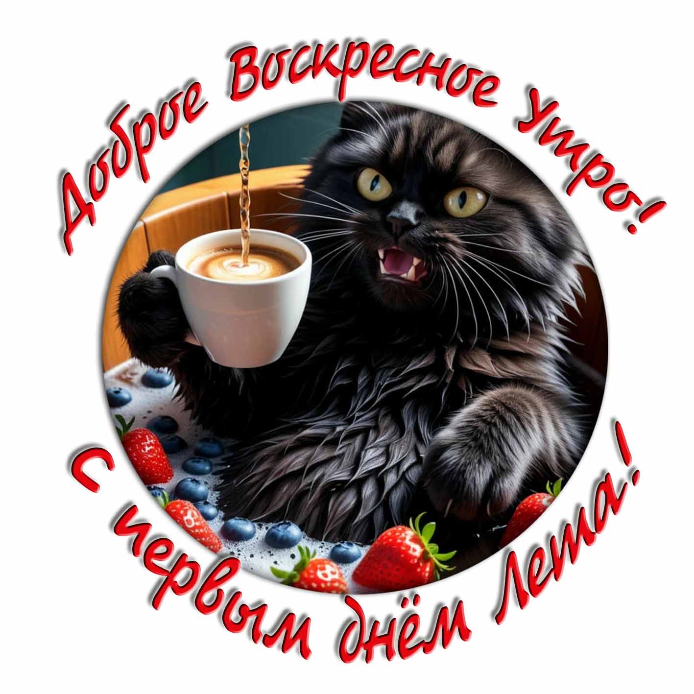 Смешная картинка "Доброе воскресное утро! С первым днём лета!"