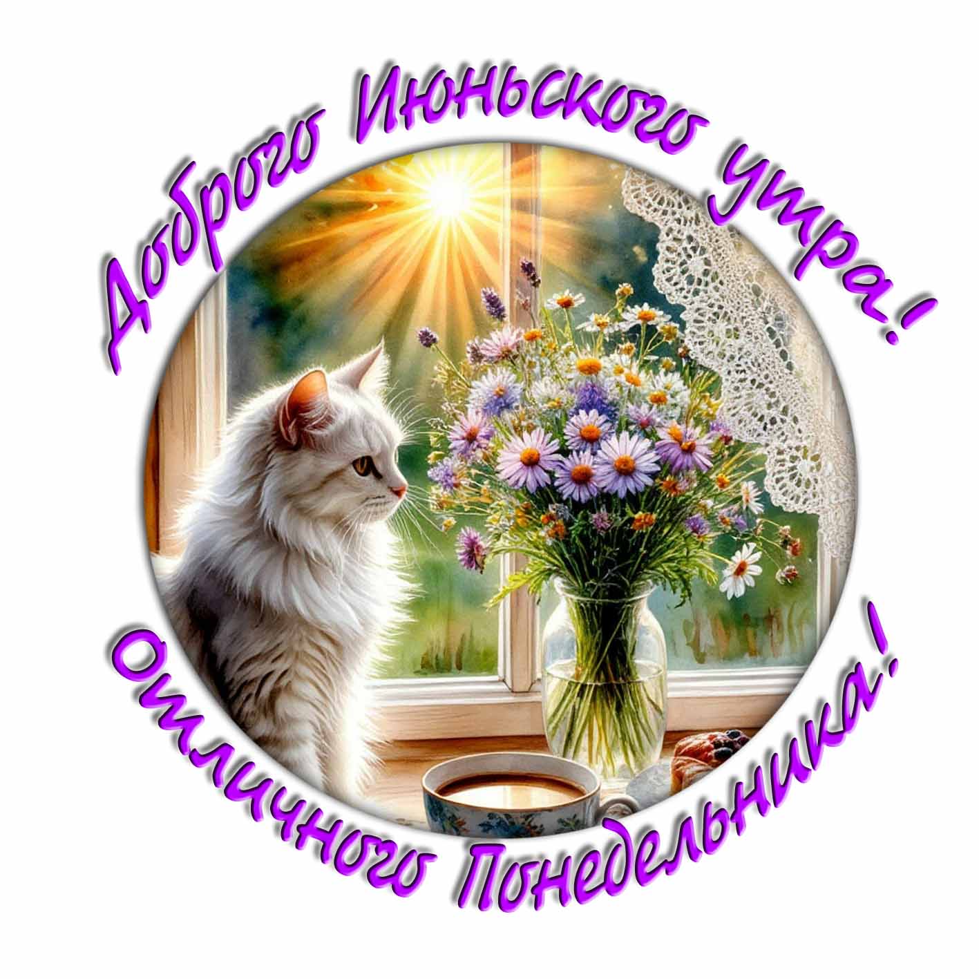 Открытка "Доброго Июньского утра! Отличного понедельника!"
