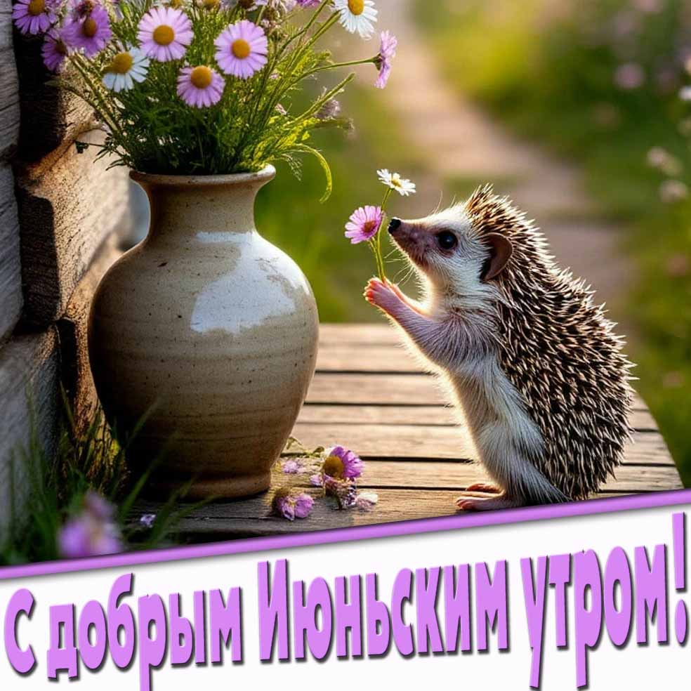 С добрым Июньским утром! - прикольная открытка с ёжиком