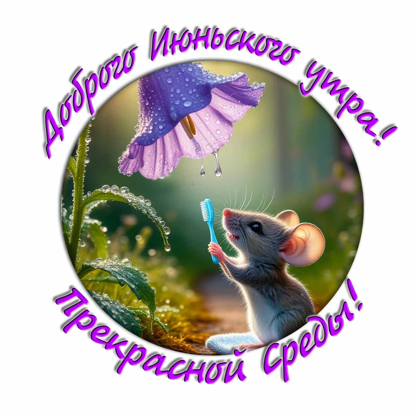 "Доброго Июньского утра! Прекрасной среды!" - картинка с надписью