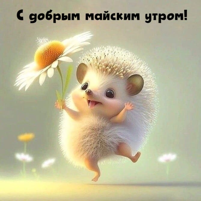 Смешная открытка доброго майского утра с ёжиком