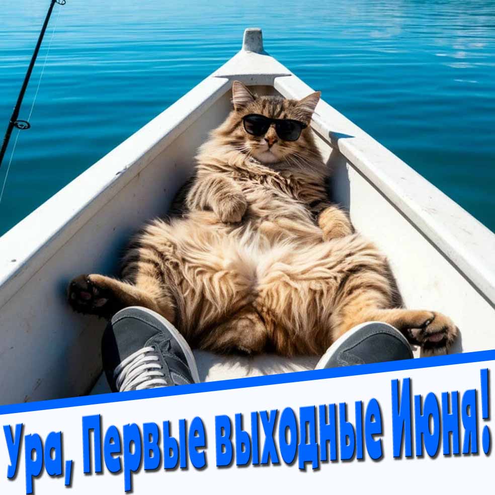 Смешная открытка "Ура, первые выходные Июня!"