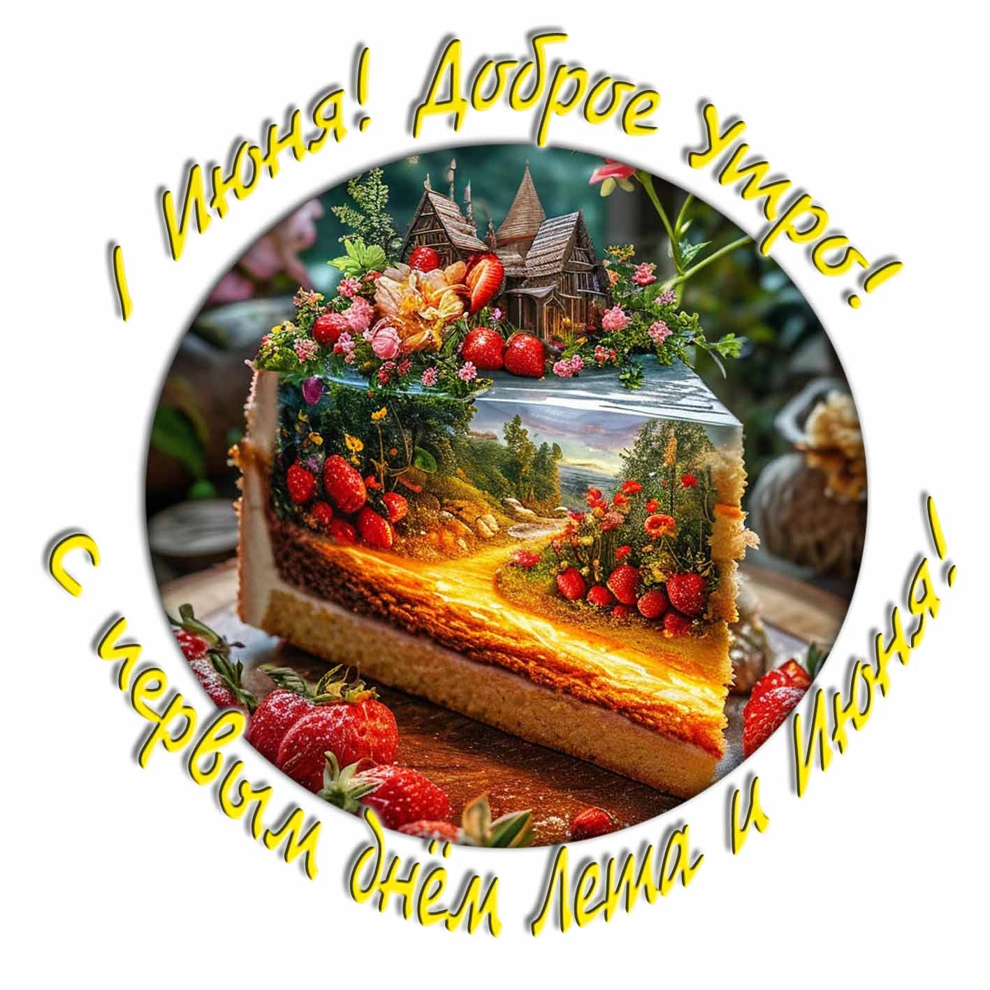 Открытка (стикер) "1 Июня! Доброе утро! С первым днём лета и июня!"