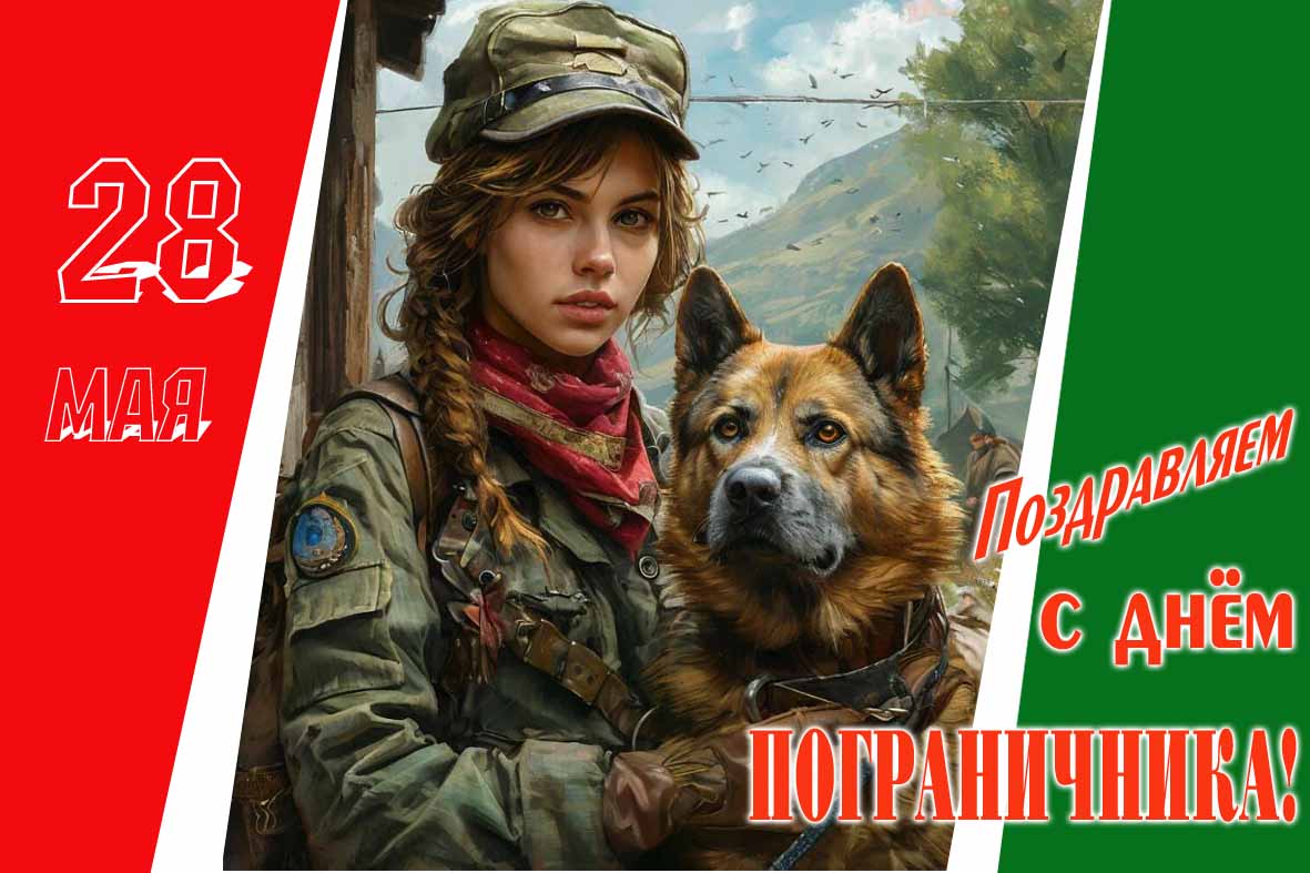 Красивая картинка с девушкой и собакой на день Пограничника