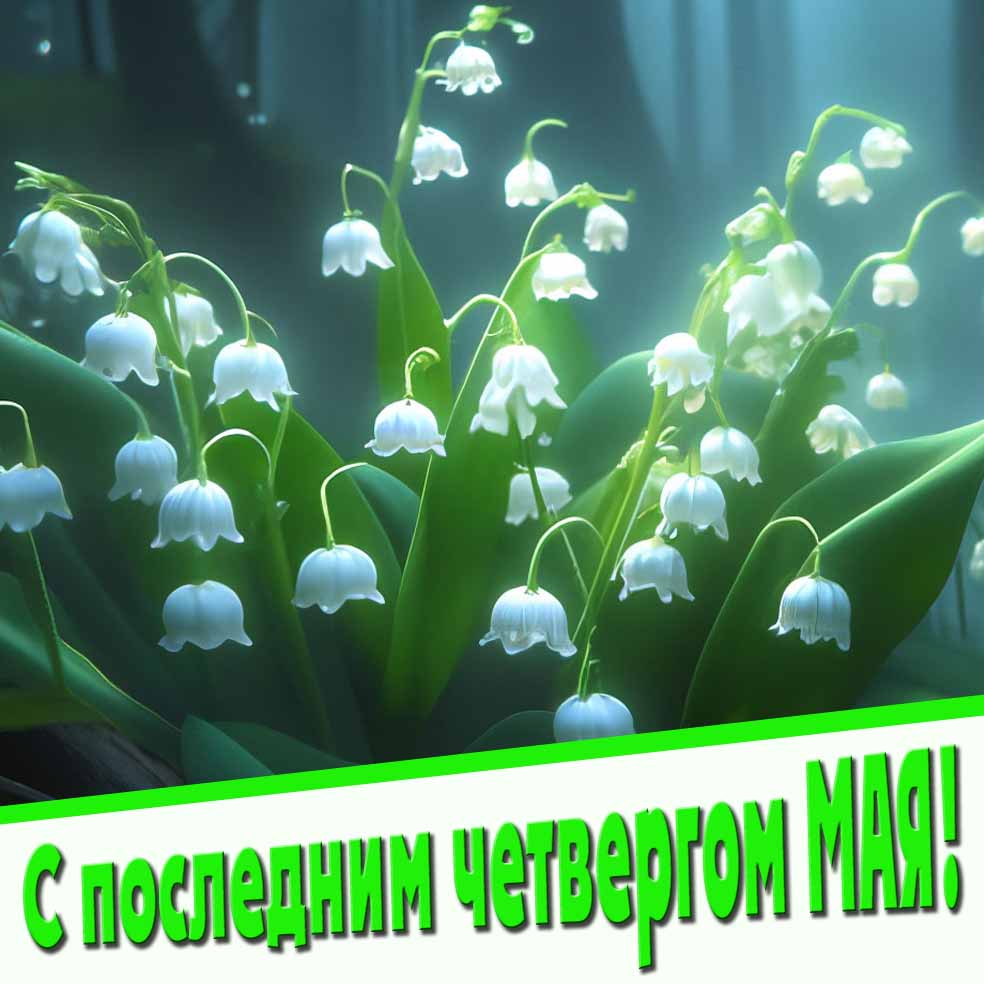 С последним четвергом Мая! - открытка с ландышами