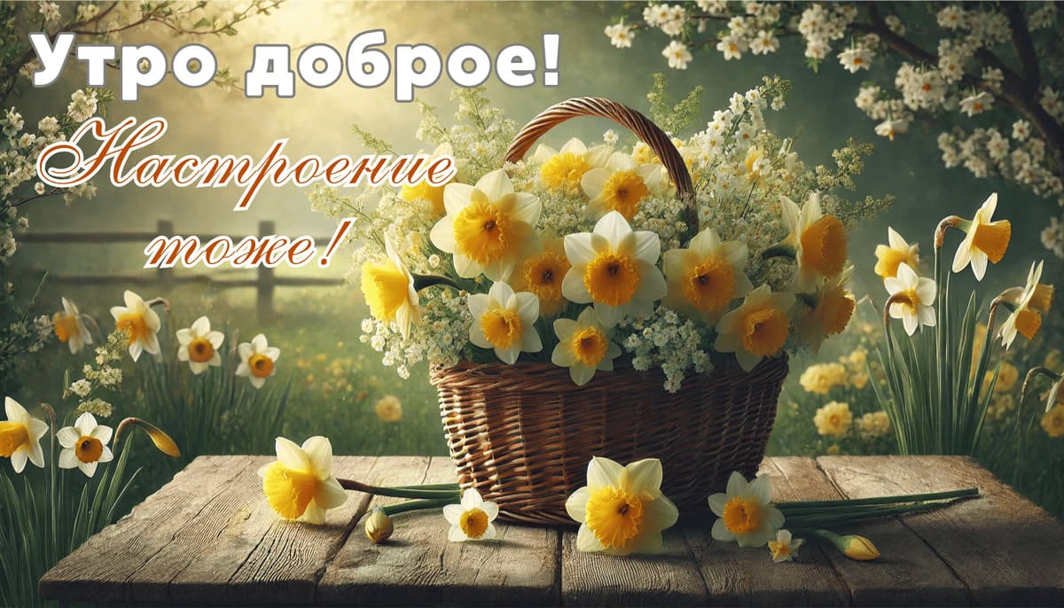 Доброго утра! Настроения тоже! - открытка с нарциссами