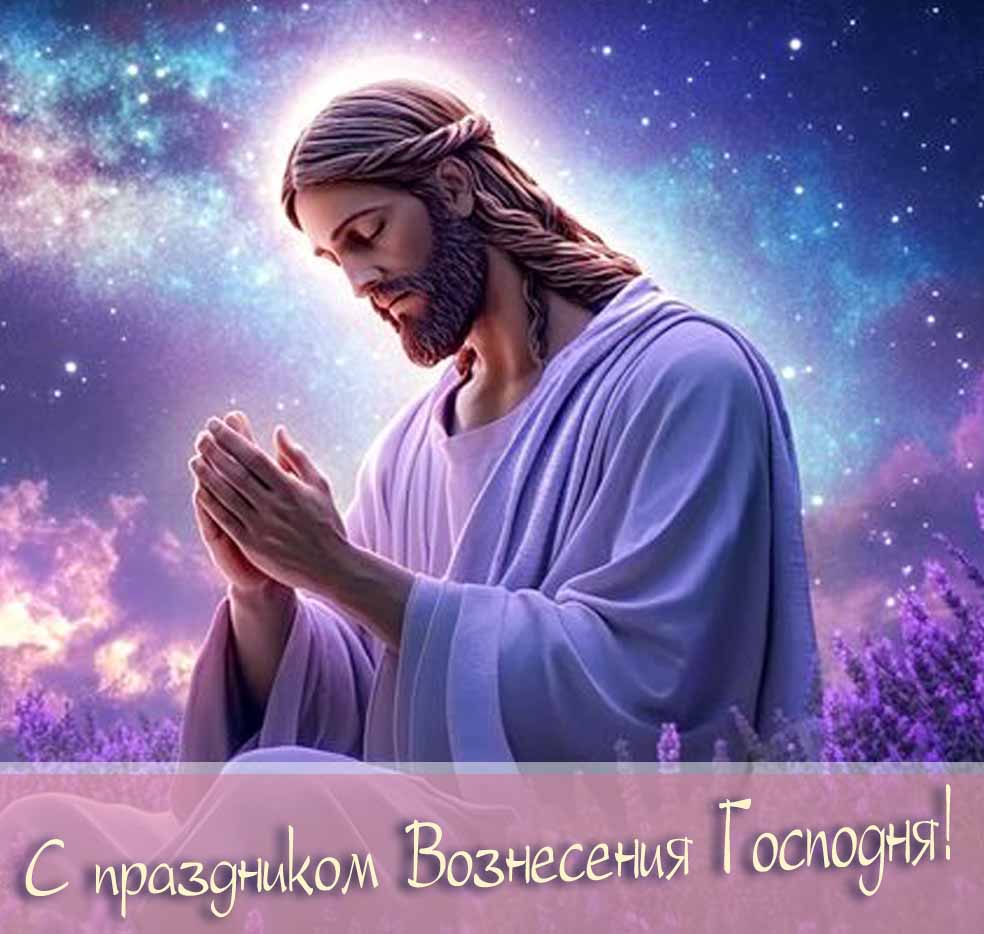 С праздником Вознесения Господня! - картинка с Христом в лавандовом поле