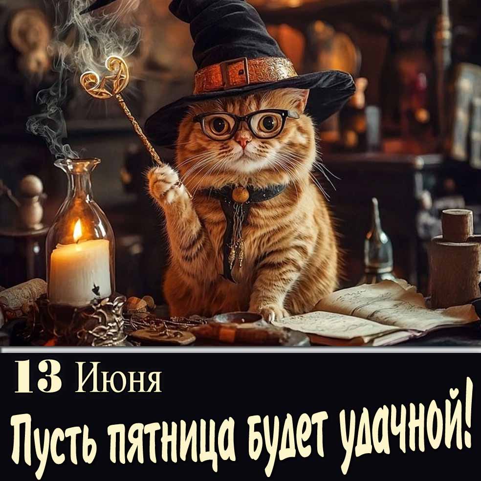 Открытка с котом на 13 Июня - Пусть пятница будет удачной!