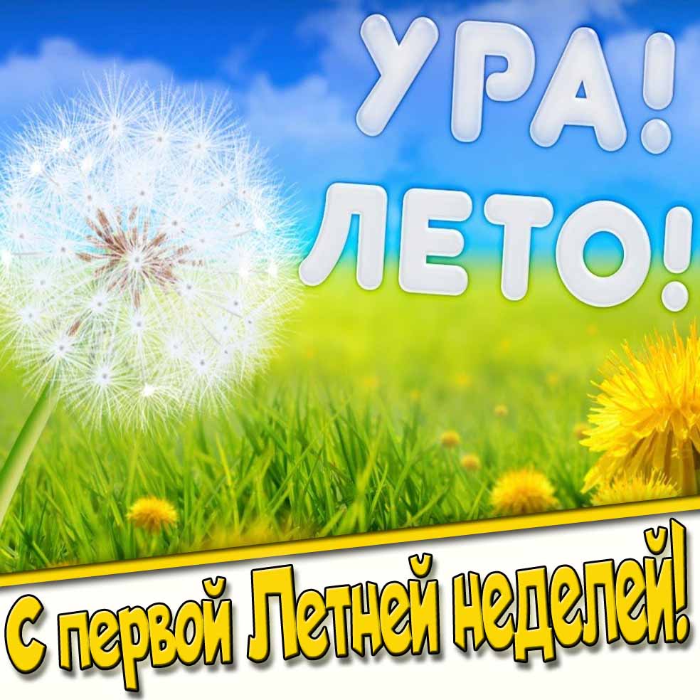 С первой Летней неделей! Ура Лето! - открытка с одуванчиком