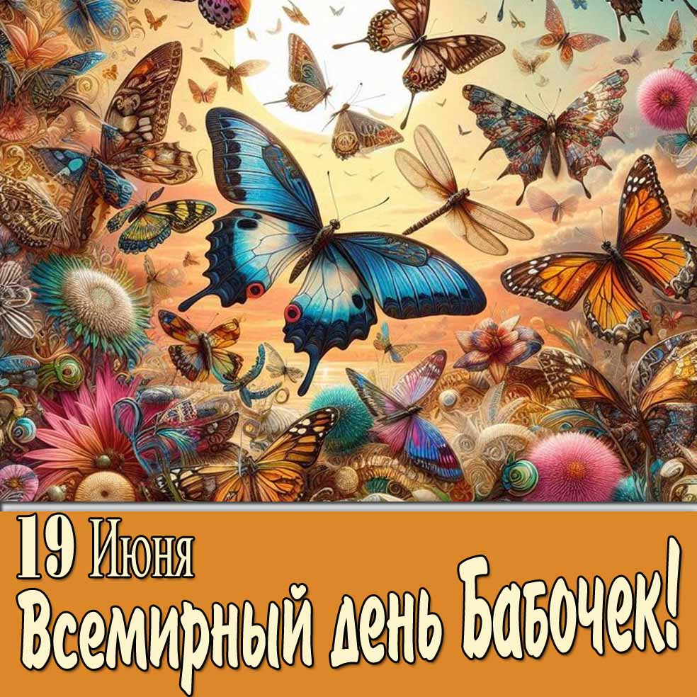 Красивая открытка на Всемирный день бабочек 19 Июня