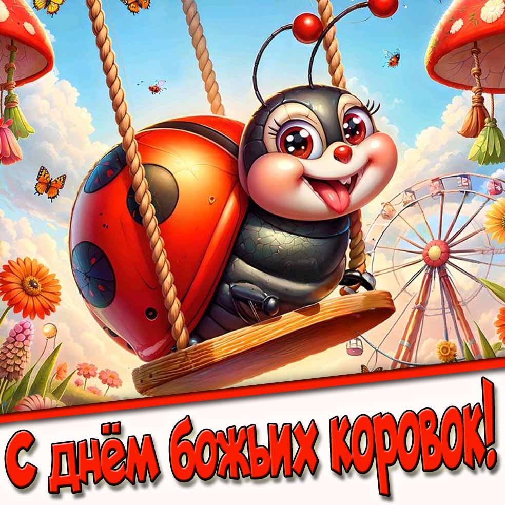 Прикольная открытка с днём божьих коровок