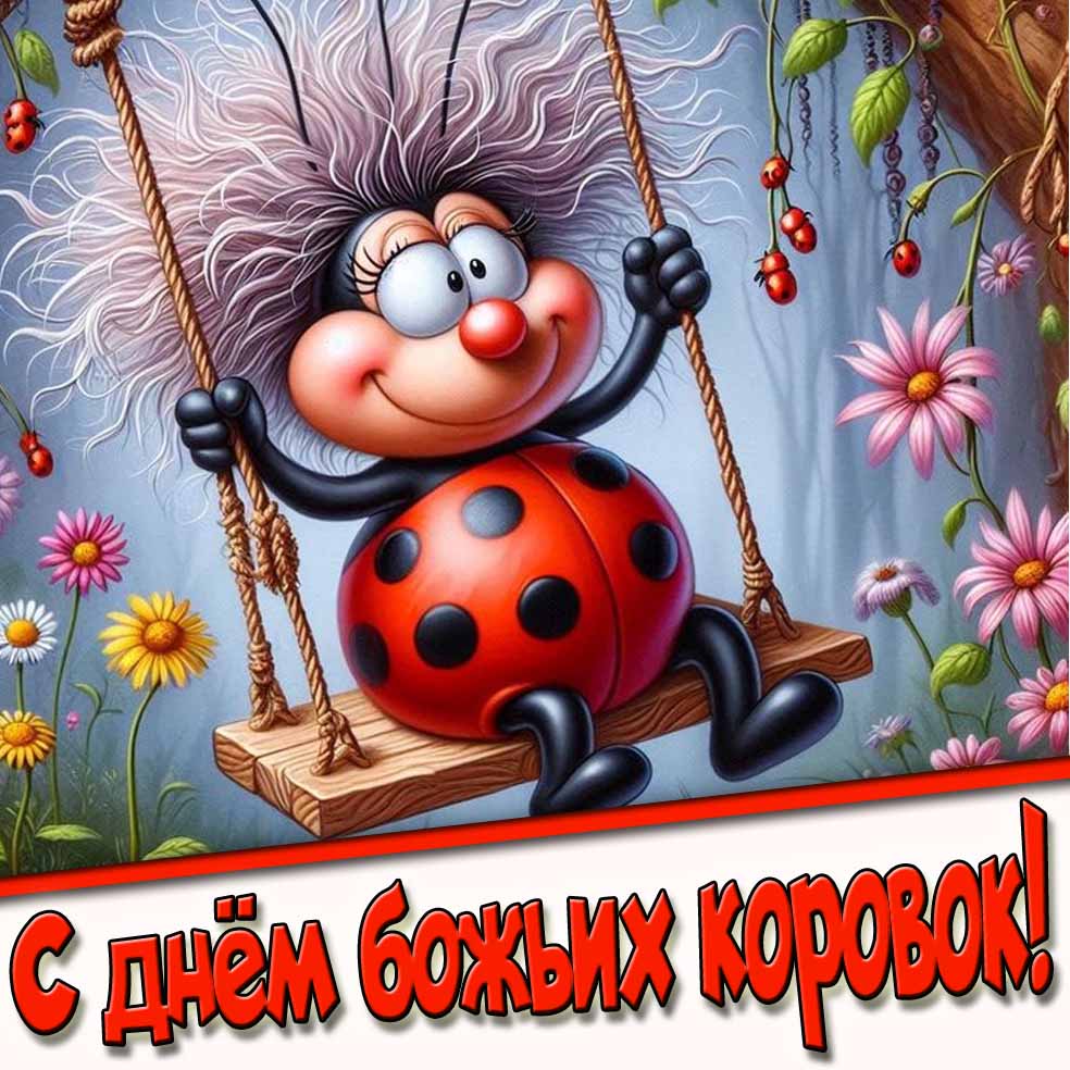 Смешная открытка с днём божьих коровок