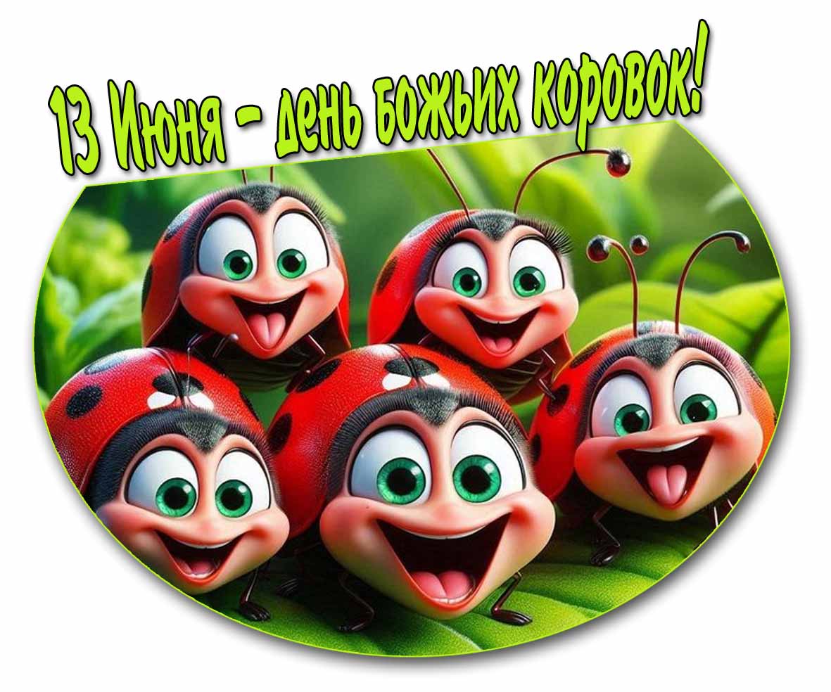Прикольная картинка для детей на праздник 13 Июня - день божьих коровок